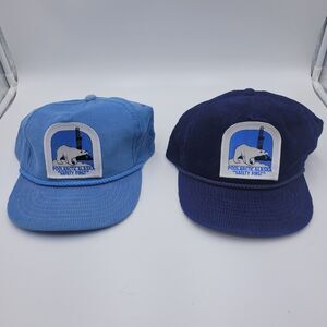 2 Vintage Yupoong Alaska Corduroy Snap Back Hats Pool Arctic Blue Polar Bear